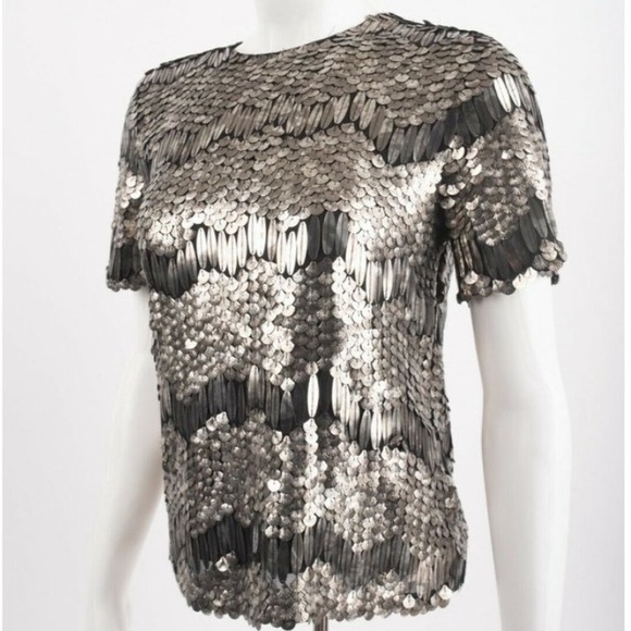 Elie Tahari Java Sequin Top in Platinum - Picture 4 of 12